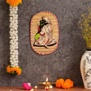 Oval Shaped Design Bamboo Hand Crafted Wall Hangings Of Shiv Sakti For Home Decor